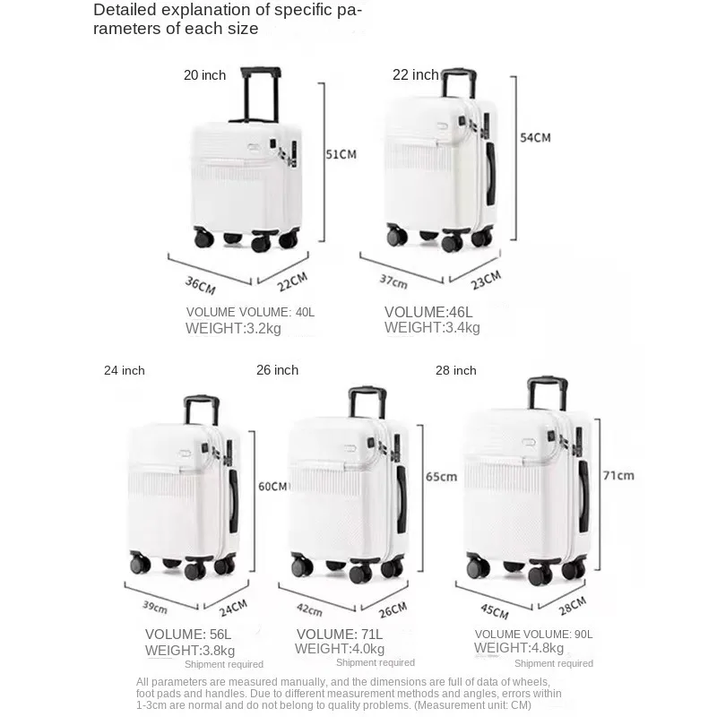Maleta con ruedas de Apertura frontal para hombre y mujer, Maleta de viaje de mano, cabina de viaje, 24 ", 28", 20 pulgadas, nueva