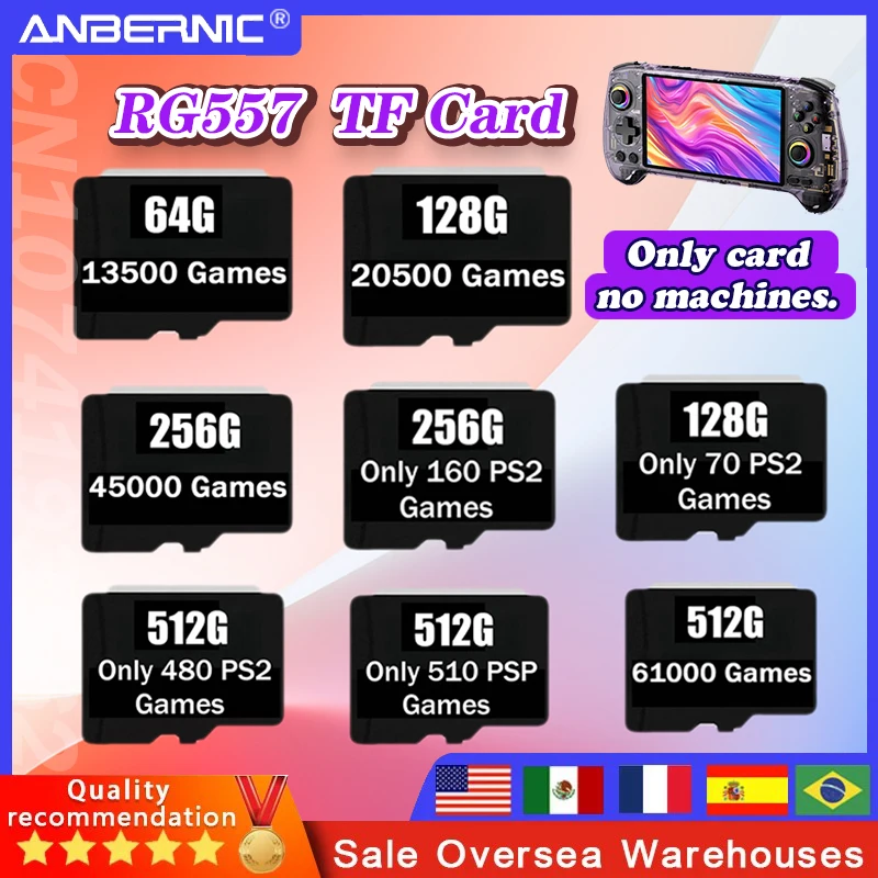 

ДЛЯ ANBERNIC RG557 TF-карта Портативная портативная игровая консоль PS2 Карта памяти 61000 игр PS2 PSP 512G 256G Классический игровой симулятор