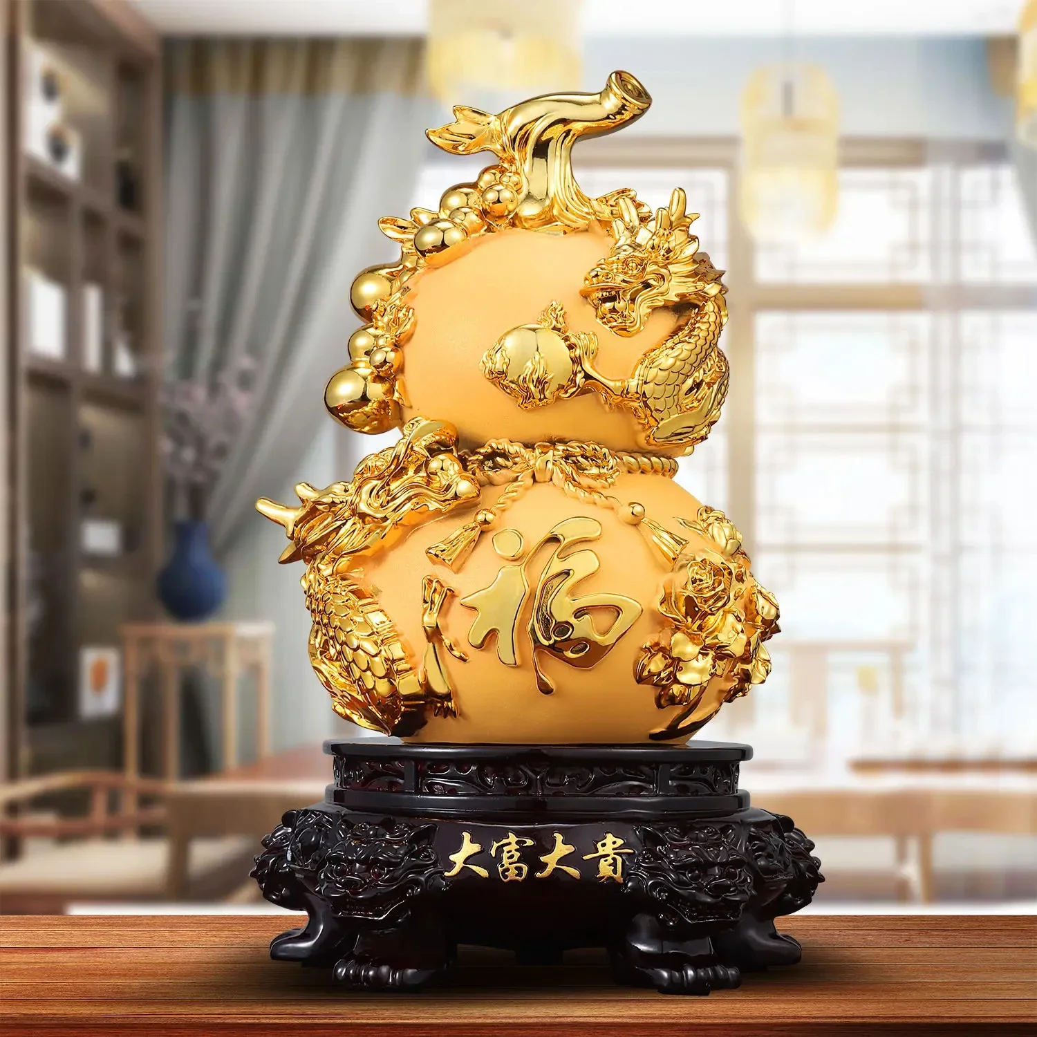 Wealth Gourd Double Dragon Play Pearl Ornament Chinese New Living Room Wine Cabinet Decoration Crafts