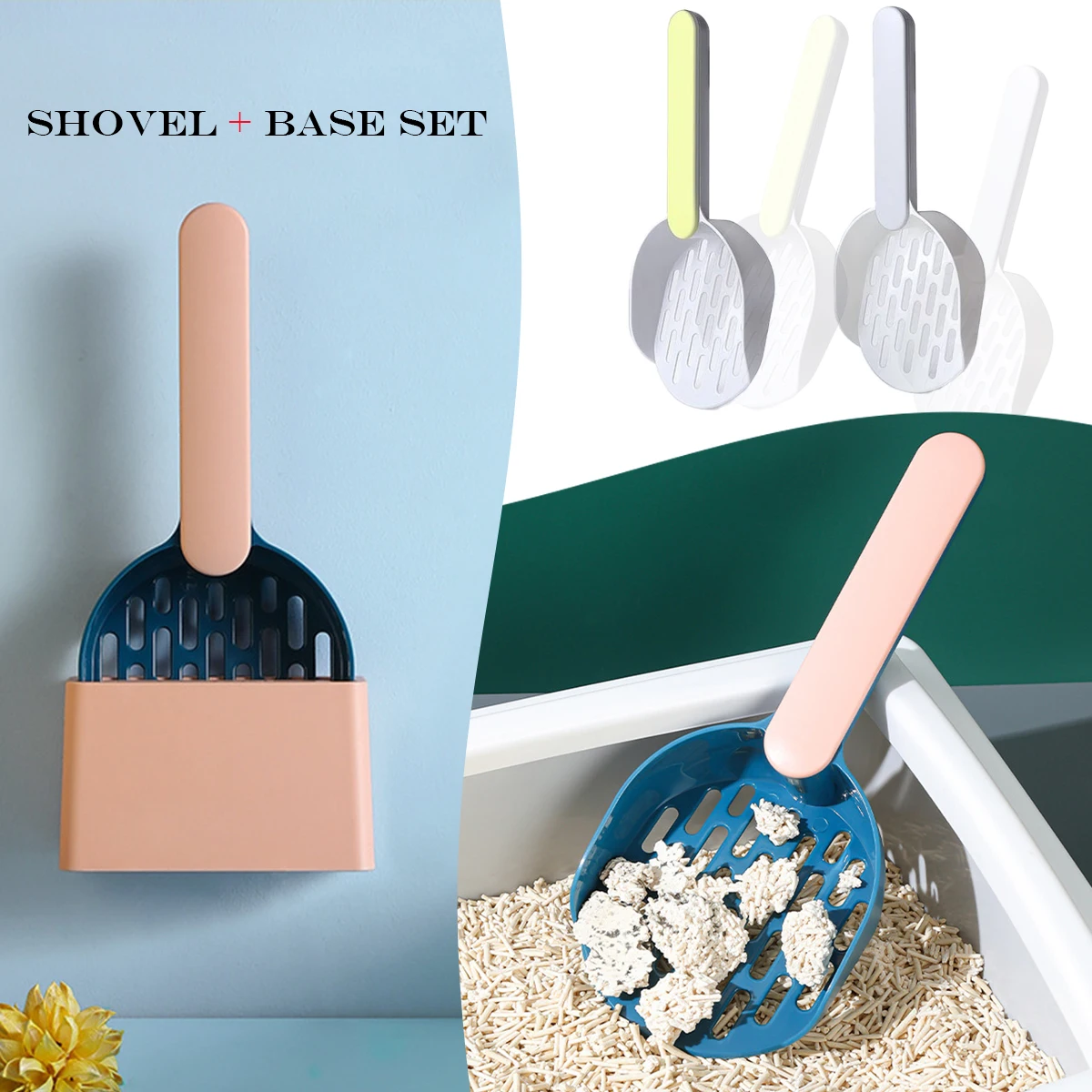 Cat Litter Scoop Plastic Cat Litter Shovel With Base Self Cleaning Cat Litter Box Shovel Kitten Toilet Clean Tools Cat Supplies