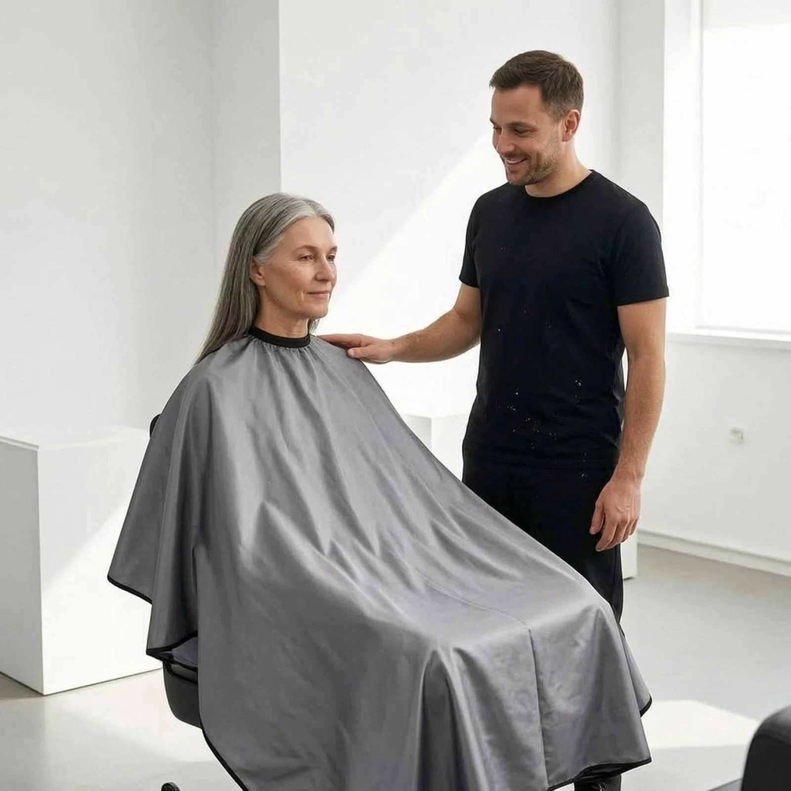 

Full Coverage Haircut Cape Dark Trim Salon Haircut Cape Styling Cloth Easy to Clean Beauty Accessory Soft Polyester