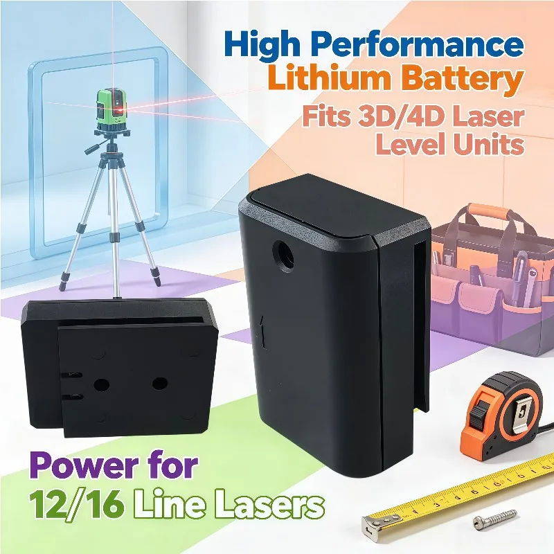 Rechargeable Lithium Replacement Battery Fit 12/16 Line Laser Level, For 3D 4D Self‑Leveling Laser Devices