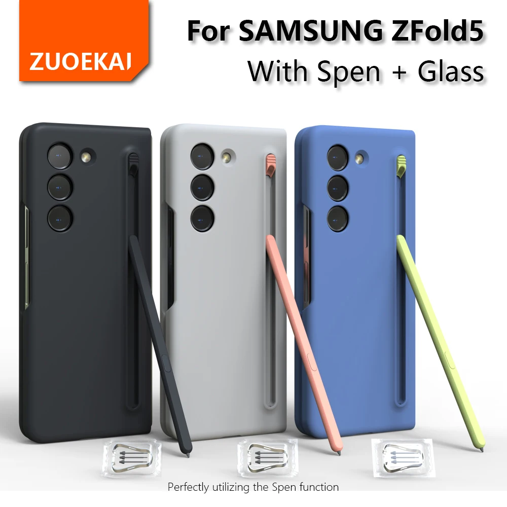 ZUOEKAI For Samsung Galaxy Z Fold 5 ZFold5 Case ZFold 5 SkinFriendly With pointed tip Touch S-Pen Tempered film Shockproof Cover