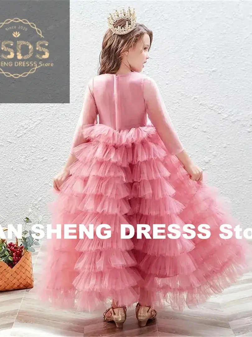 فستان فاخر لامع مزين بالترتر وطيات الأميرة زهرة فتاة طول الأرض كرة طويلة أنيق رسمي للمناولة الأولى حسب الطلب