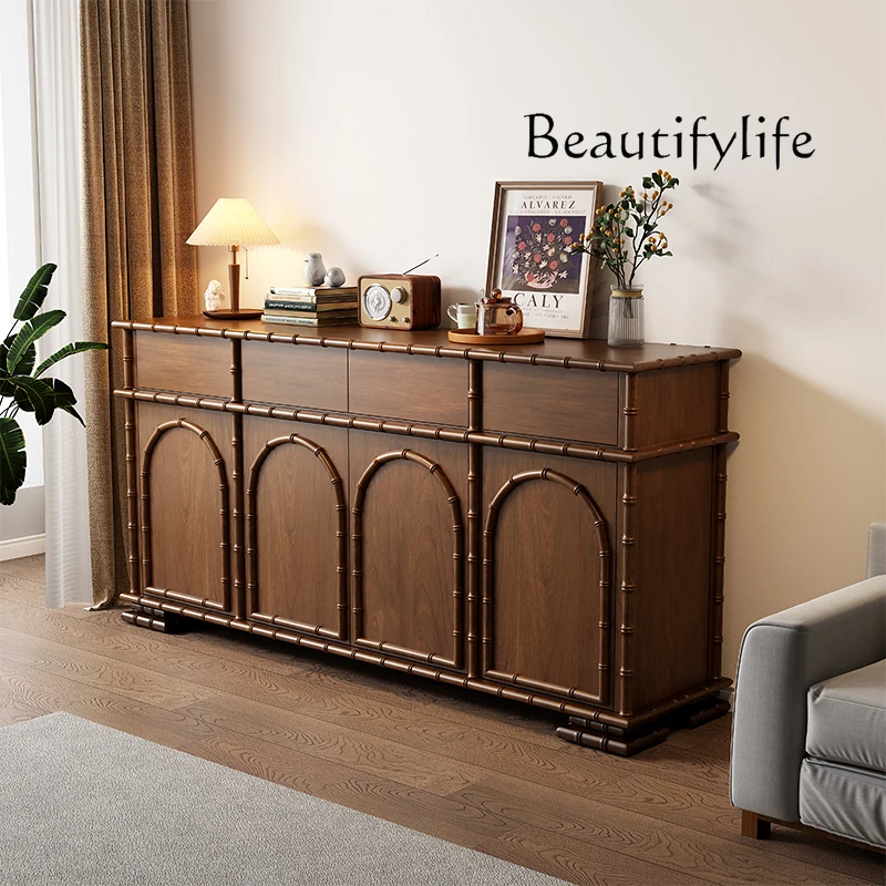 French Style Mid-Ancient Entrance Cabinet Solid Wood Vintage Sideboard Cabinet Living Room Wall-Mounted Storage Curio Cabinet