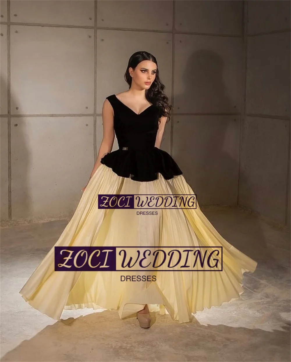 Zoci Velluto Scollo a V Abiti da ballo Pieghe in chiffon Aline Abiti da sera lunghi per occasioni speciali Abito da festa formale elegante aperto sul retro