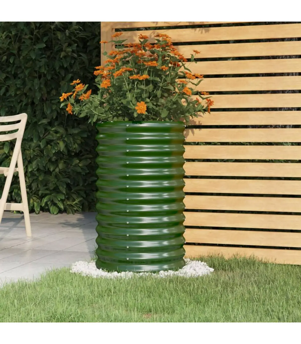 Green powder coated steel planter and planter pots 40x40x68 cm