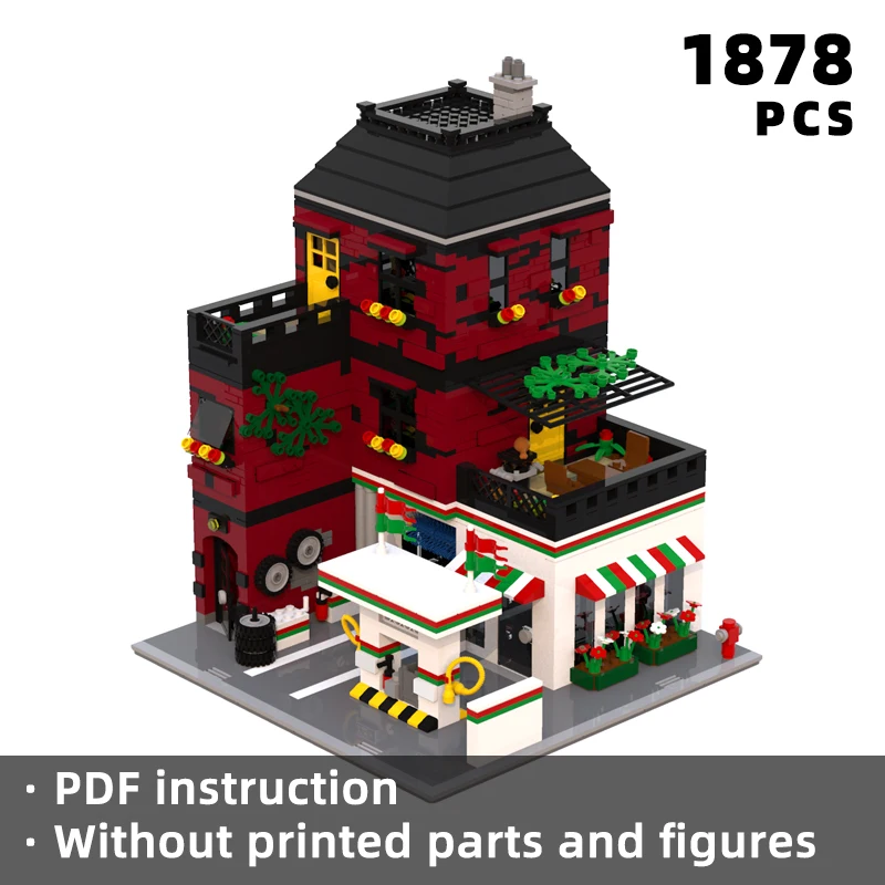 

town gas station bricks modular car wash scene blocks downtown building store moc house architecture unique display klocki