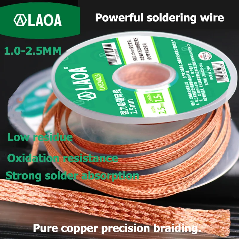 LAOA 1.5-2.5mm Desoldering Mesh Braid Tape Copper Welding Point Wire Soldering Wick Tin Lead Cord Solder Remover Welding Tools