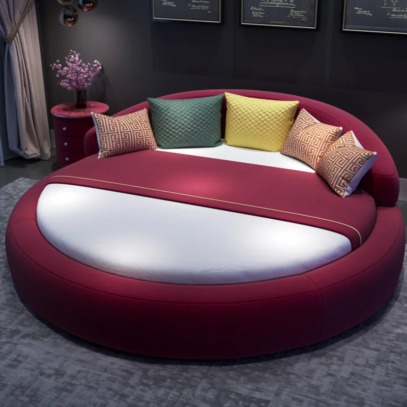 Round Fabric Big Bed Double Simple Princess Designer Bedroom Modern Bed Hotel Wedding Camas Moderrnas Inteligentes Furniture