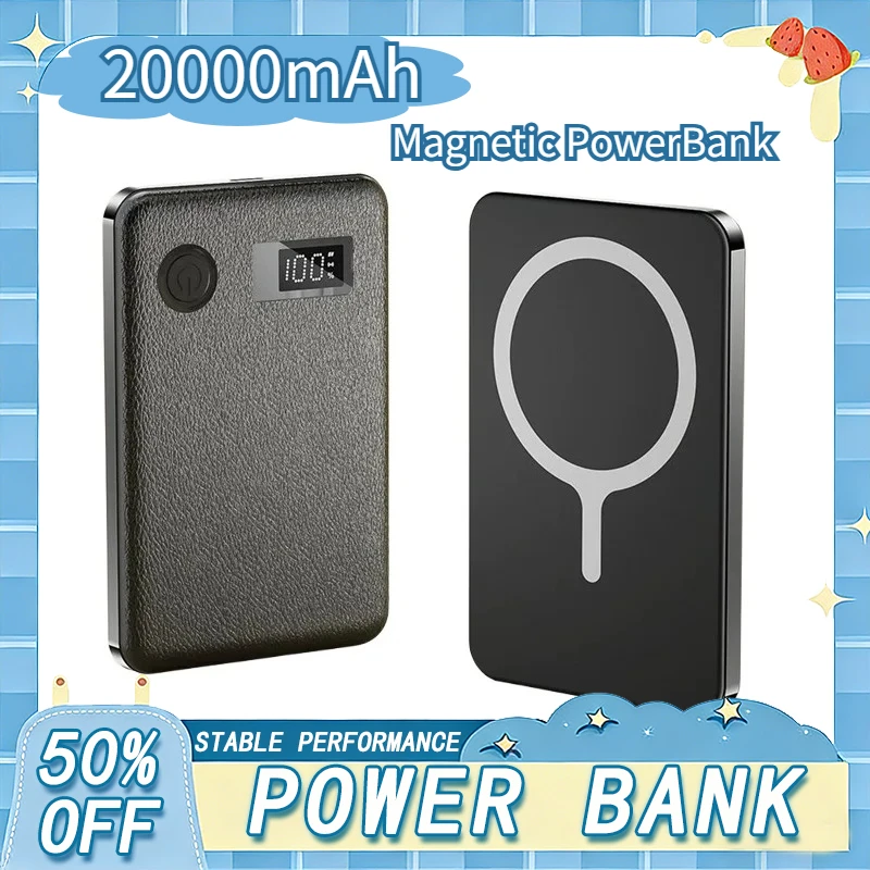

Магнитный внешний аккумулятор 20000 мАч с беспроводной быстрой зарядкой для Magsafe, портативный дополнительный аккумулятор для iPhone, Huawei, Samsung 2026