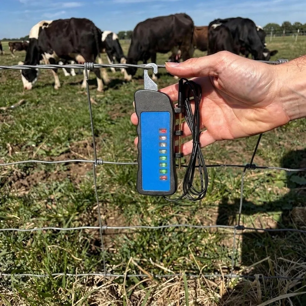 2000V-12000V Electric Fence Tester with 8 Neon Indicator Lights for Metal Polyethylene and Magnetic Tape Compatibility