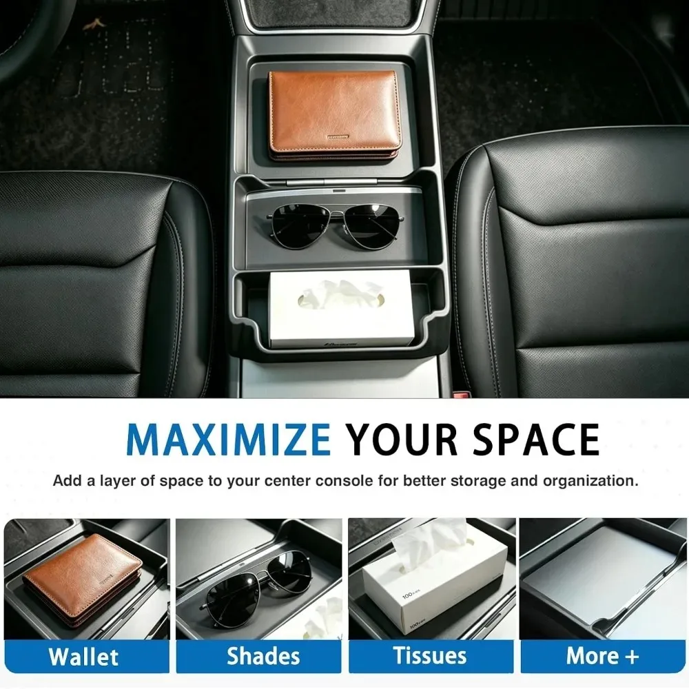 Anti Slip Center Console Storage Tray For Tesla Juniper Model 3/Y/YL Armrest Box Organizer Car Interior Accessories Console Rack - view 4