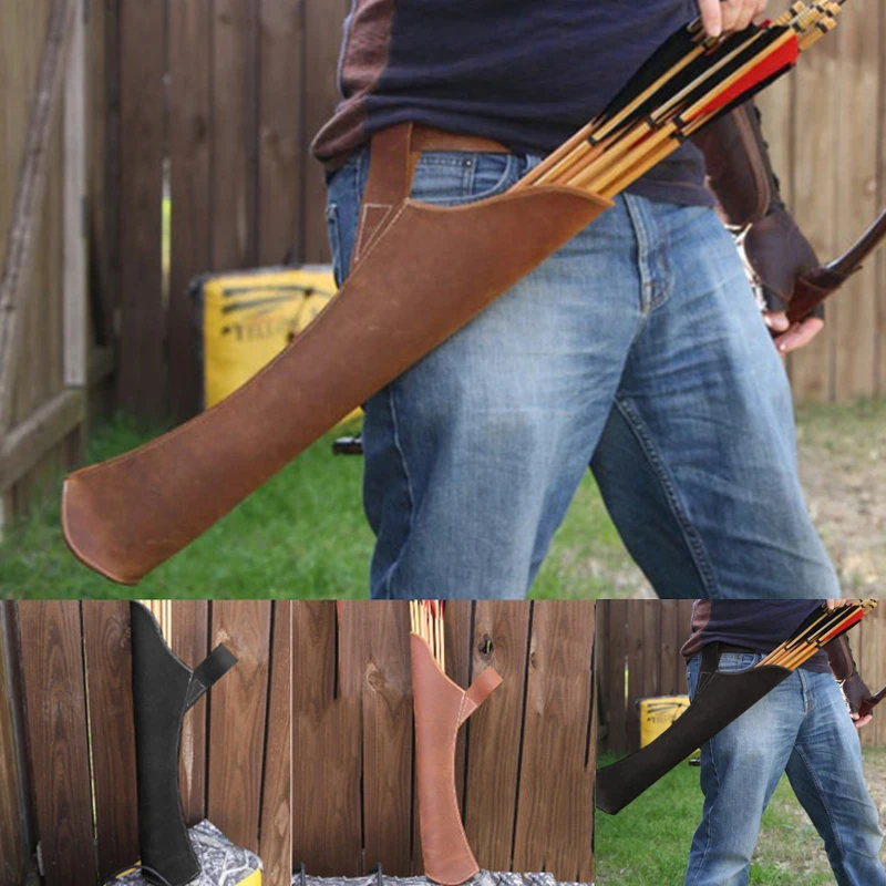 กระเป๋าใส่ธนูหนังแท้สีดำสไตล์ยุคกลาง สำหรับนักรบ นักล่า นักเดินทางขี่ม้า ตกแต่งธนู ยิงธนู สำหรับฮาโลวีน