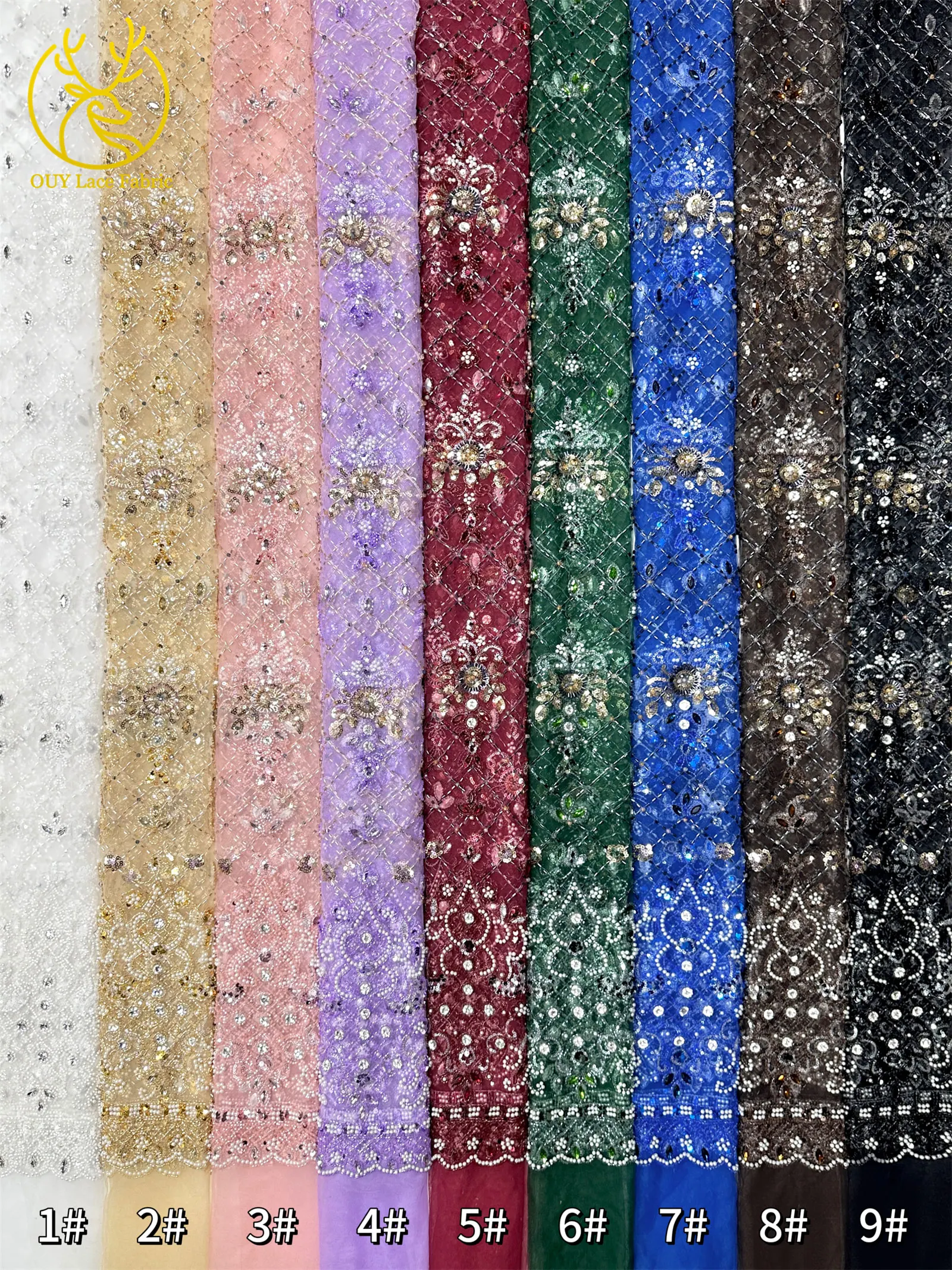 Lila afrikanischer Edelstein-Perlen-Spitzenstoff 2026 Luxuriöser französischer Pailletten-Spitzenstoff für Damen Brautkleid Hochzeitskleid Nähen 5 Yards – Detail 30