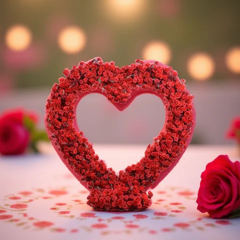 Czerwona ramka w kształcie serca Sztuczny kwiatowy wystrój Słodki element centralny na sceny weselne Romantyczna atmosfera na propozycje Uroczystości