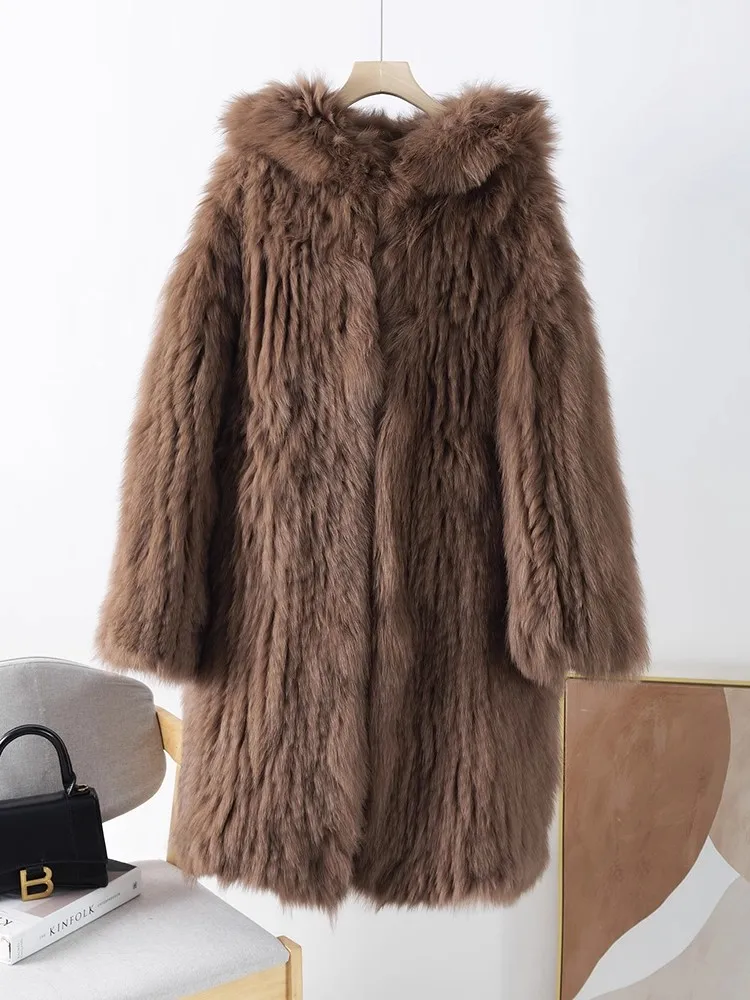 겨울 여성용 오버사이즈 롱 리얼 폭스 퍼 재킷 우아한 여성 파티용 플러피 오버코트 신상 디자이너 따뜻한 루즈핏 후드 아우터웨어