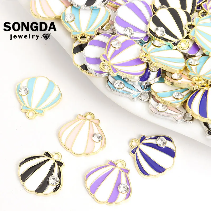 10pcs Alloy Enamel Scallop Shell Crystal Charms Colour Lovely Ocean Pendants Fashion Jewelry Making DIY Bracelet Necklace Crafts