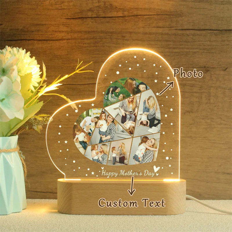 Personalized Heart Shaped Photo Night Light,Custom Photo Collage Lamp,Gift for Mom,Photo Lamp, Photo Collage Gift