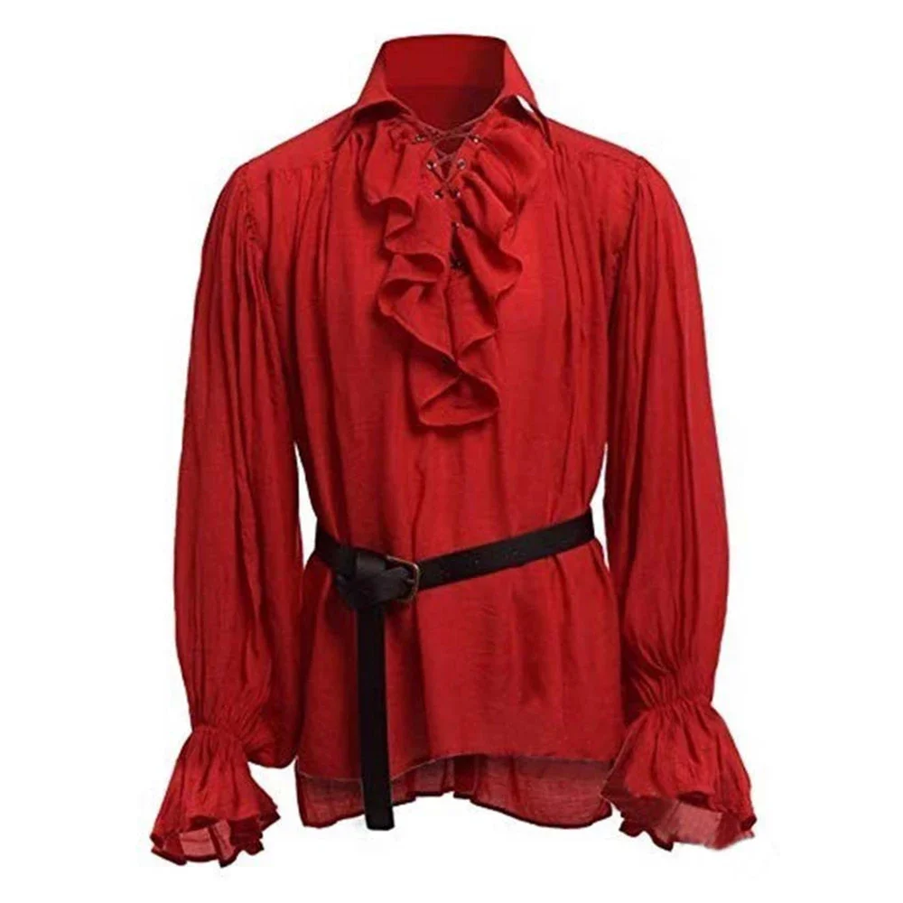 High Quality New Fashion Men Gothic Shirt Tops Blouse Breathable Casual Plus Size Retro Bandage Cosplay Costume