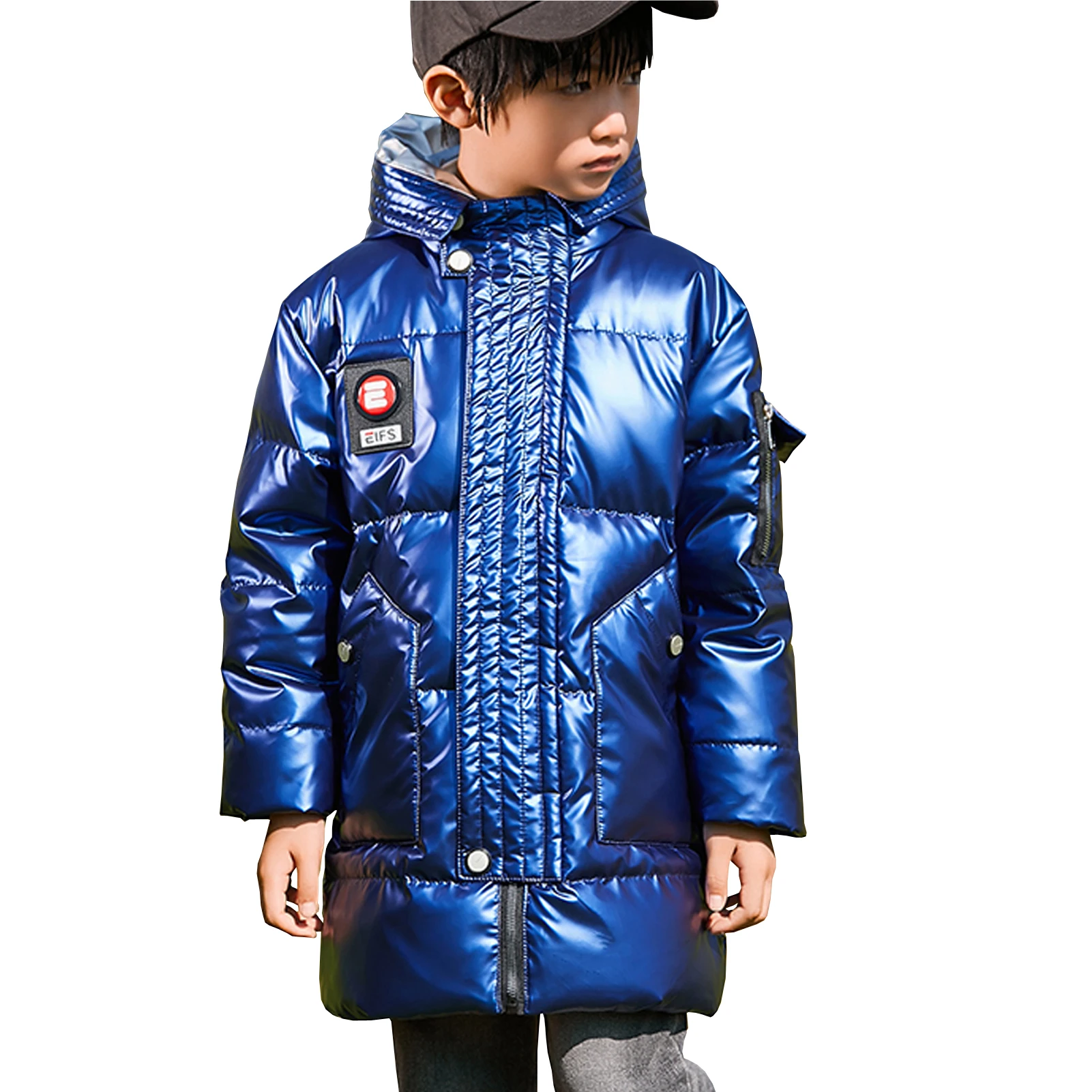 

Winter Glossy Outwear,Down Jacket for Boy,Thick Warm Loose Parka,Hood Children's Winter Coat,Windproof Waterproof Kids Down Coat