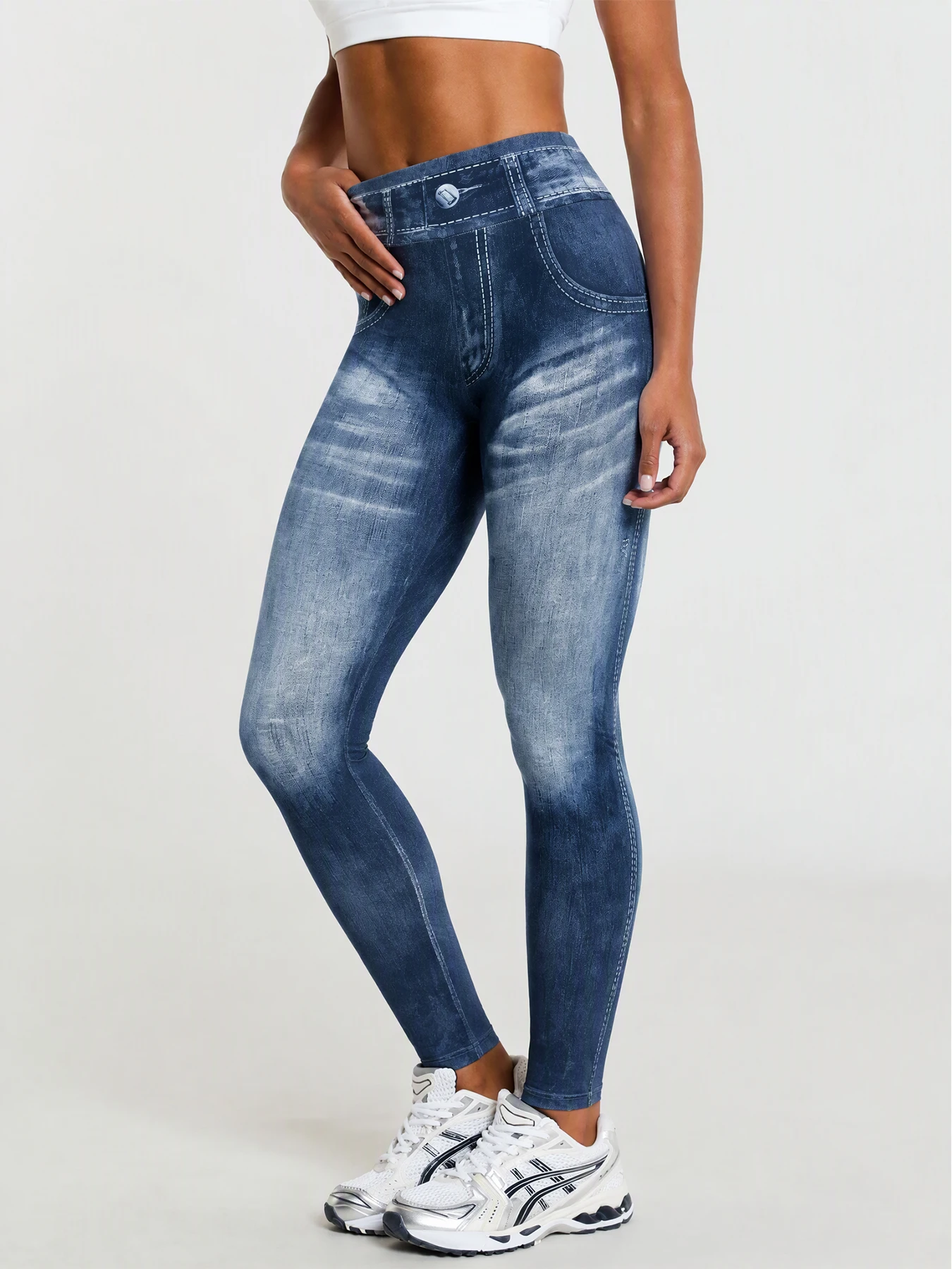 High Waisted Faux Denim Print Leggings Women Skinny Pants Non-denim Retro Leggings，Sport Slim Tights Leggings Fitness Workout
