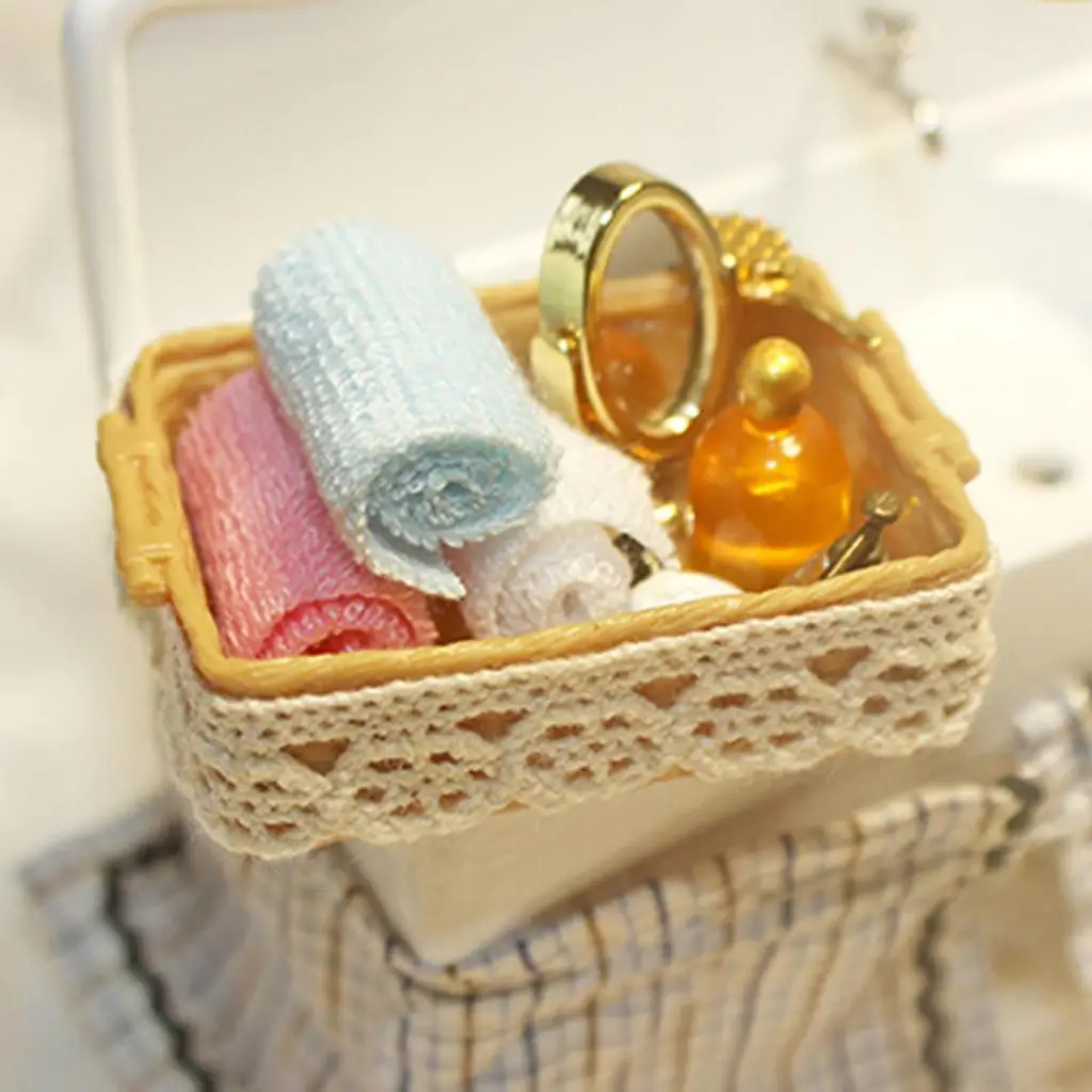 

1/12 Dollhosue Dollhouse Bathroom Mini Basket Dollhouse Kids Pretend Toy Gifts