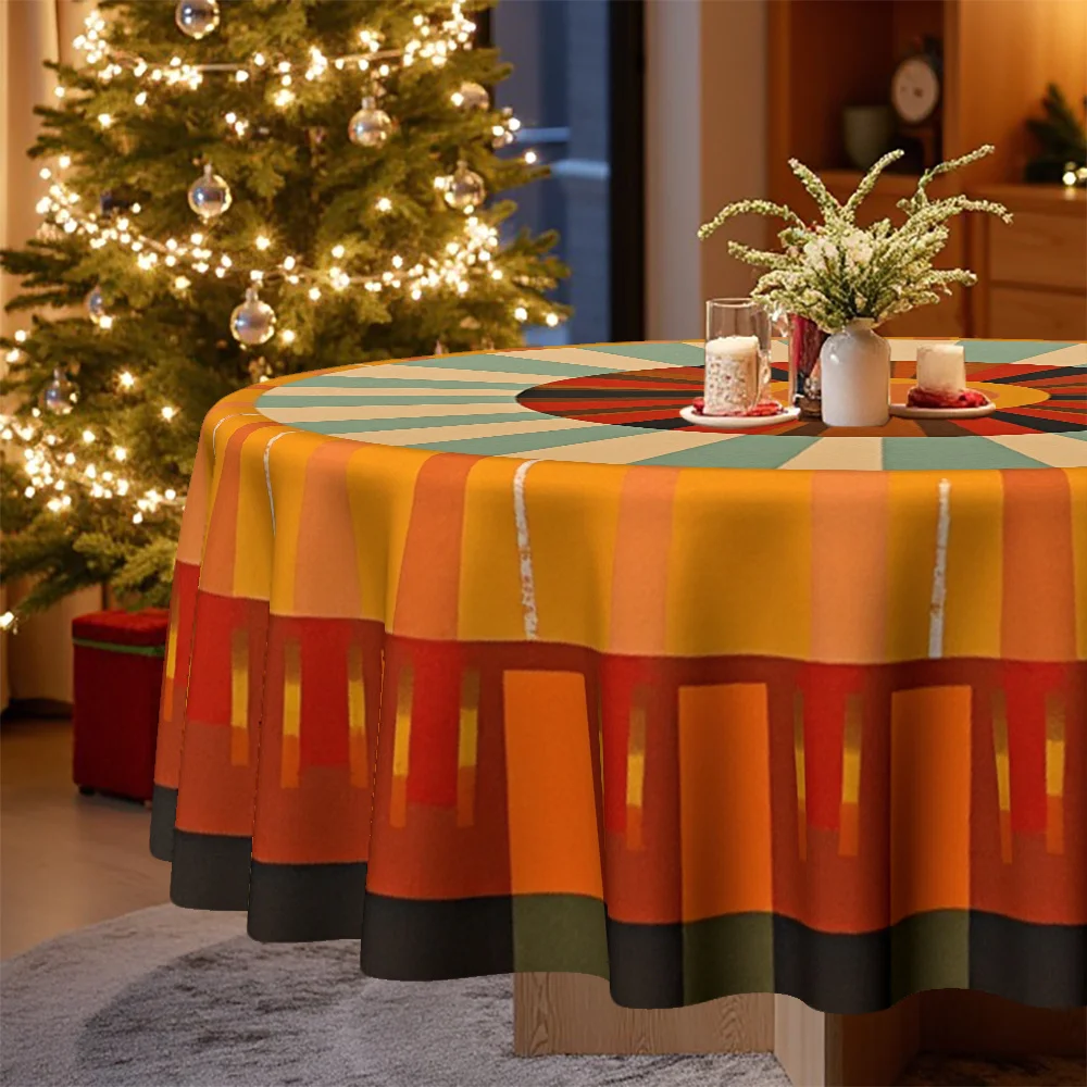 1 piece, dynamic sun-themed round tablecloth - colorful radioactive pattern, mechanism craftsmanship