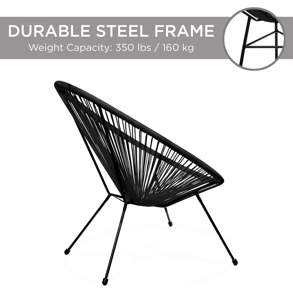 Juego de bistró de conversación de patio para todo clima Acapulco al aire libre de 3 piezas con cuerda de plástico, mesa superior de vidrio y 2 sillas