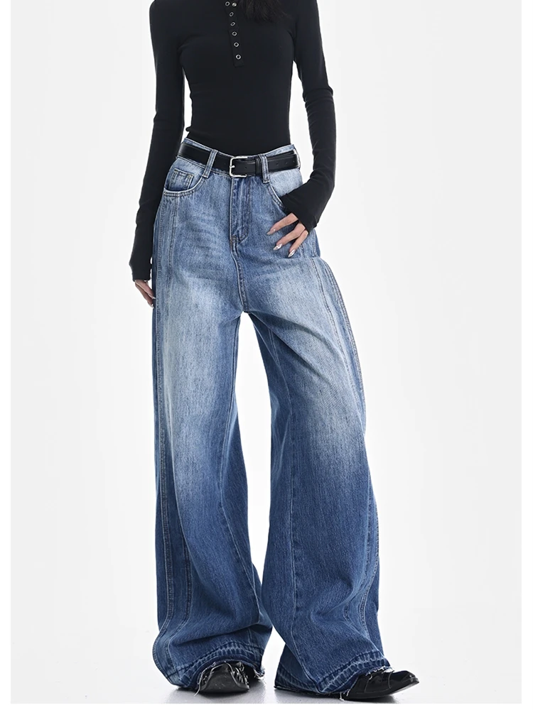 

Summer Women's Vintage Wide Legs Denim Pants Street Style Regular Trousers Cool Girl Bottoms Female High Waist Baggy Jeans