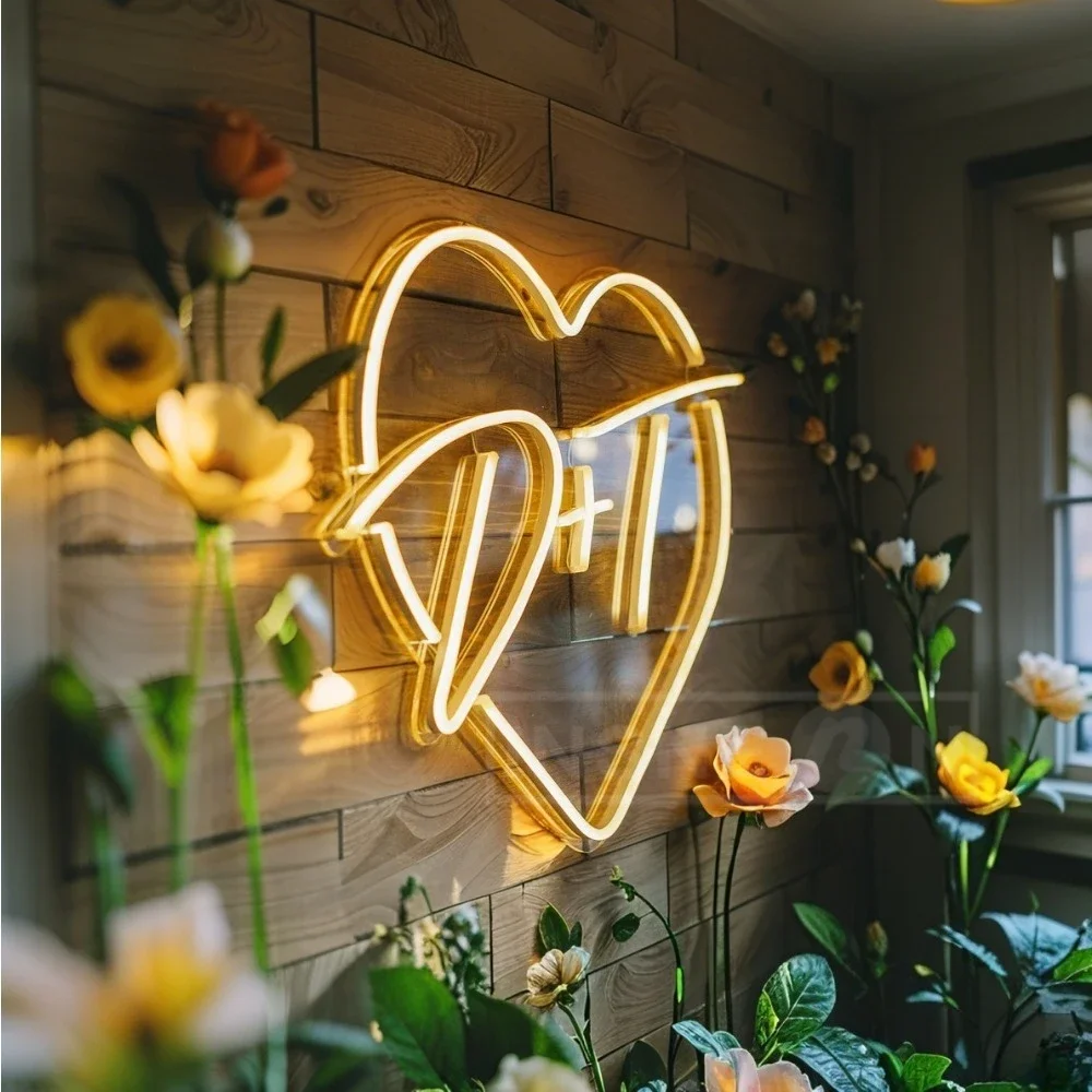 Custom Heart Neon Sign - Personalized Name Wedding LED Neon Light for Wedding Backdrop Home Wall Decor, Unique Gift for Couples