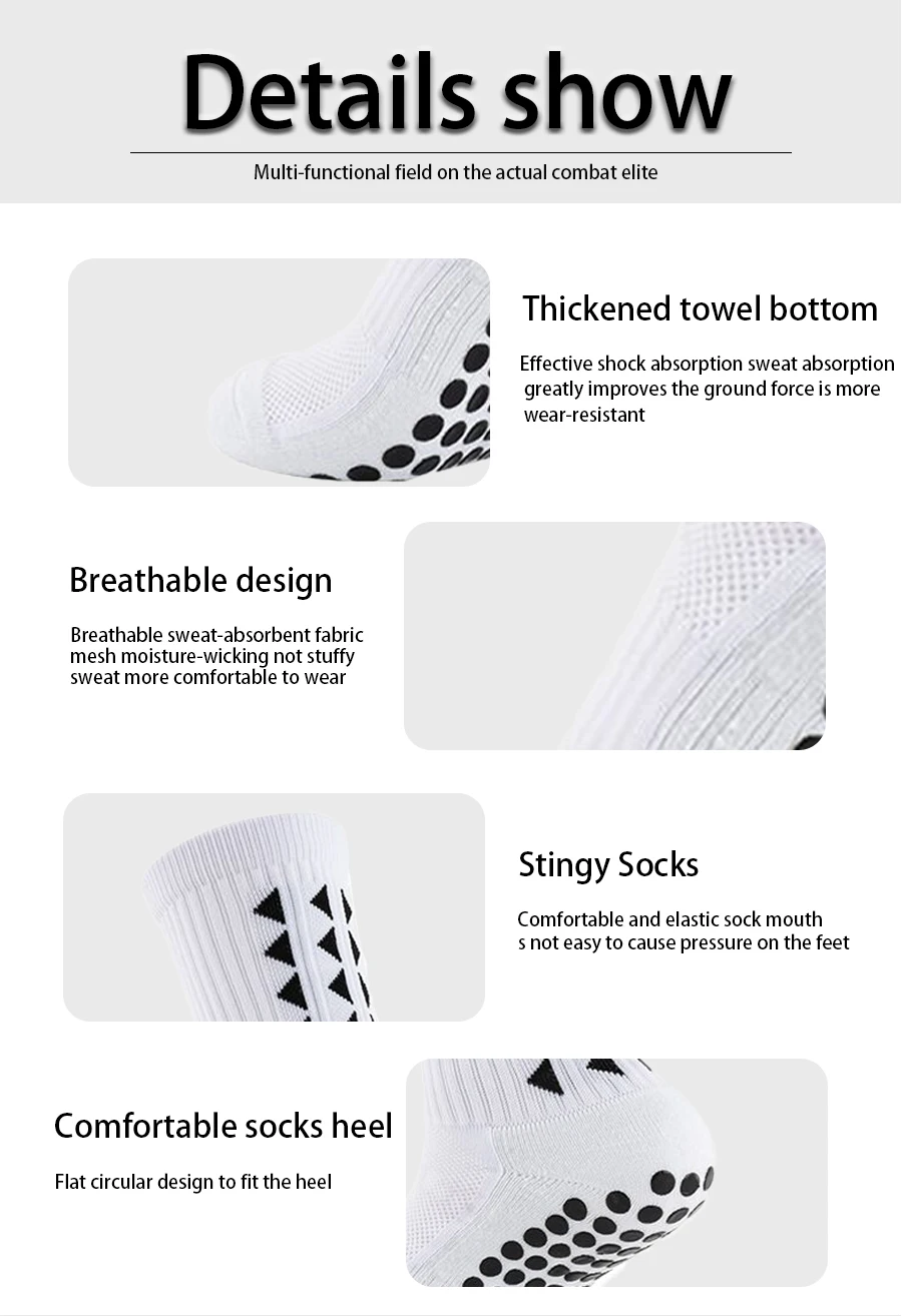 4-teiliges Set Fußballsocken für Männer und Frauen, rutschfeste Sportsocken, Schienbeinschoner, Klebebandagen – Detail 5