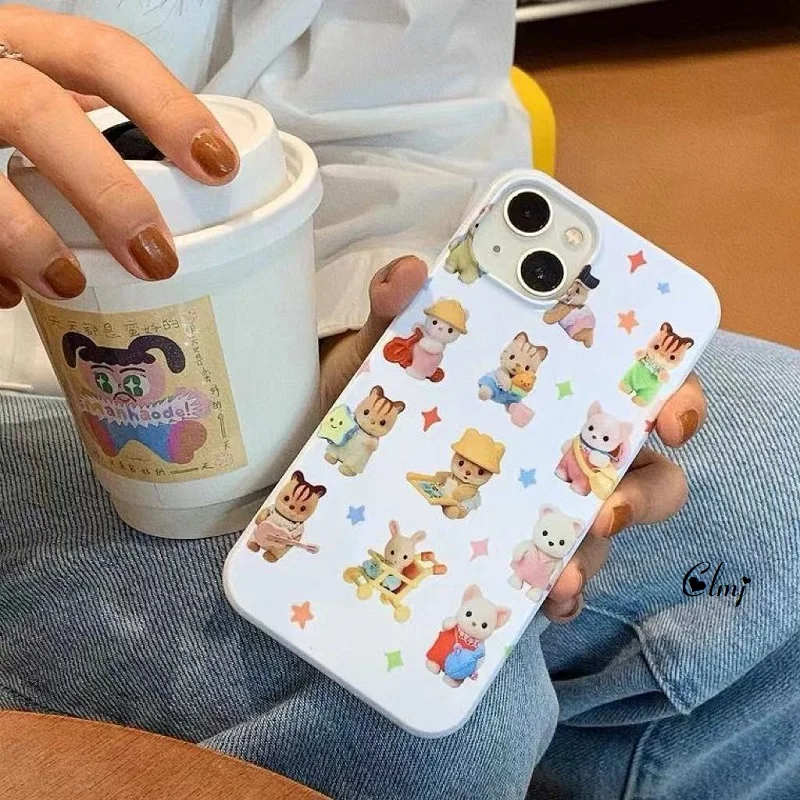 Clmj Cute Vintage Bear Cartoon Animal Star Phone Case for iPhone 16 15 14 13 12 11 Pro Max XS XR XSMax 6 7 8 Plus Glossy Cover