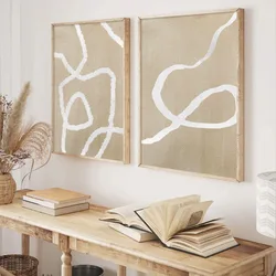 Abstract Line Beige White Boho Posters Wall Art Canvas Painting Prints Pictures Modern Living Room Interior Home Decoration