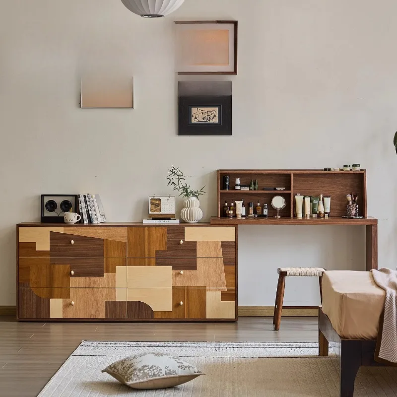 

all solid wood walnut dresser chest cabinet integrated bedroom makeup table size apartment storage storage cabinet