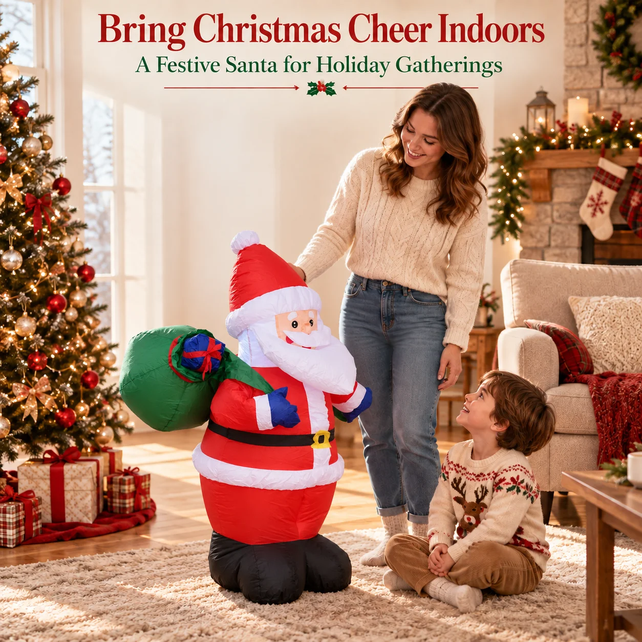 4FT Christmas Inflatable Santa Claus Outdoor Toys with Built in LED Lights Blow Up Santa Carrying Gift Bag with Blue Gloves Xmas Yard Garden Lawn Home Party Decor Plug Powered Holiday Inflatable Toy for Kids Outdoor Play Decoration for Yard and Garden Dec