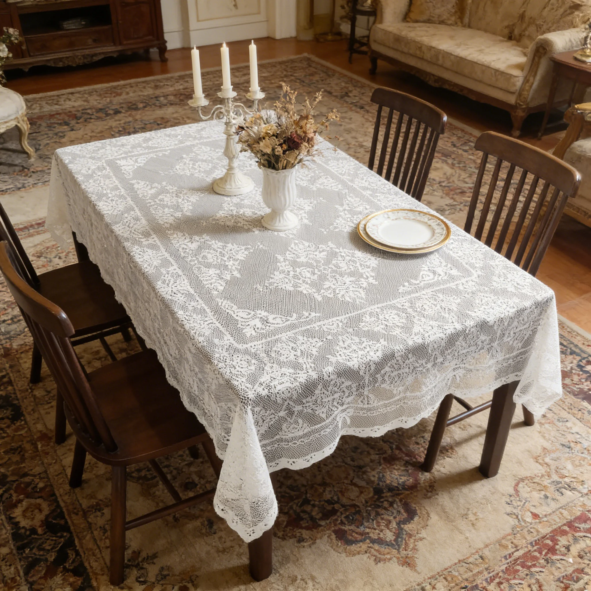 1 Stück Elegante Weiße Gewebte Spitzen-Tischdecke für Couchtisch Luxuriöse Atmosphäre Tischabdeckung Dekorationsstoff – Detail 1