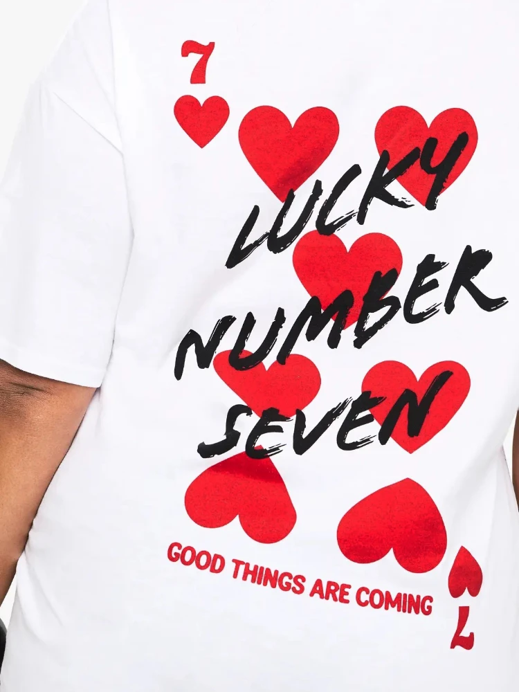 

Lucky Number Seven Back Print Women Tshirt Retro Short Sleeve Graphic Tee Cute Aesthetic Lucky You Shirt Women Trendy Clothing