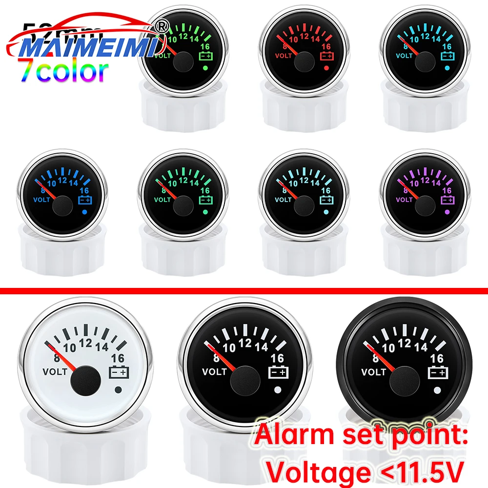 

2" 52MM Voltmeter 8-16V 18-32V Auto Car Gauge Volt Meter With Warning 7 Colors Backlight Digital pointer Voltmeter for car boat
