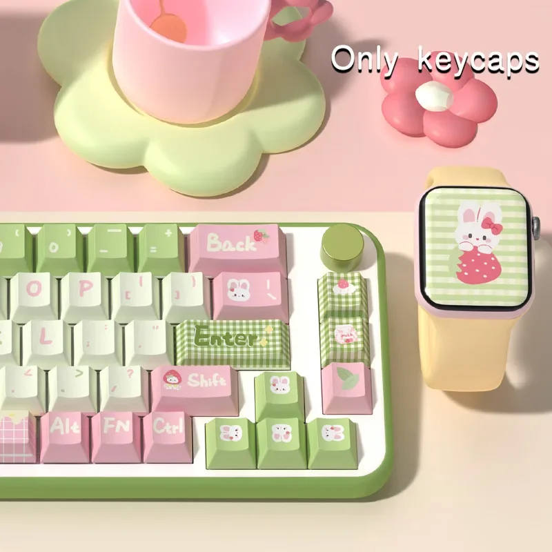 Imagem -04 - Morango Leite Coelho Keycap Fábrica Original Feita Material de Alta Pbt Sublimação de Calor Keycap Mecânico Personalizado Personalizado