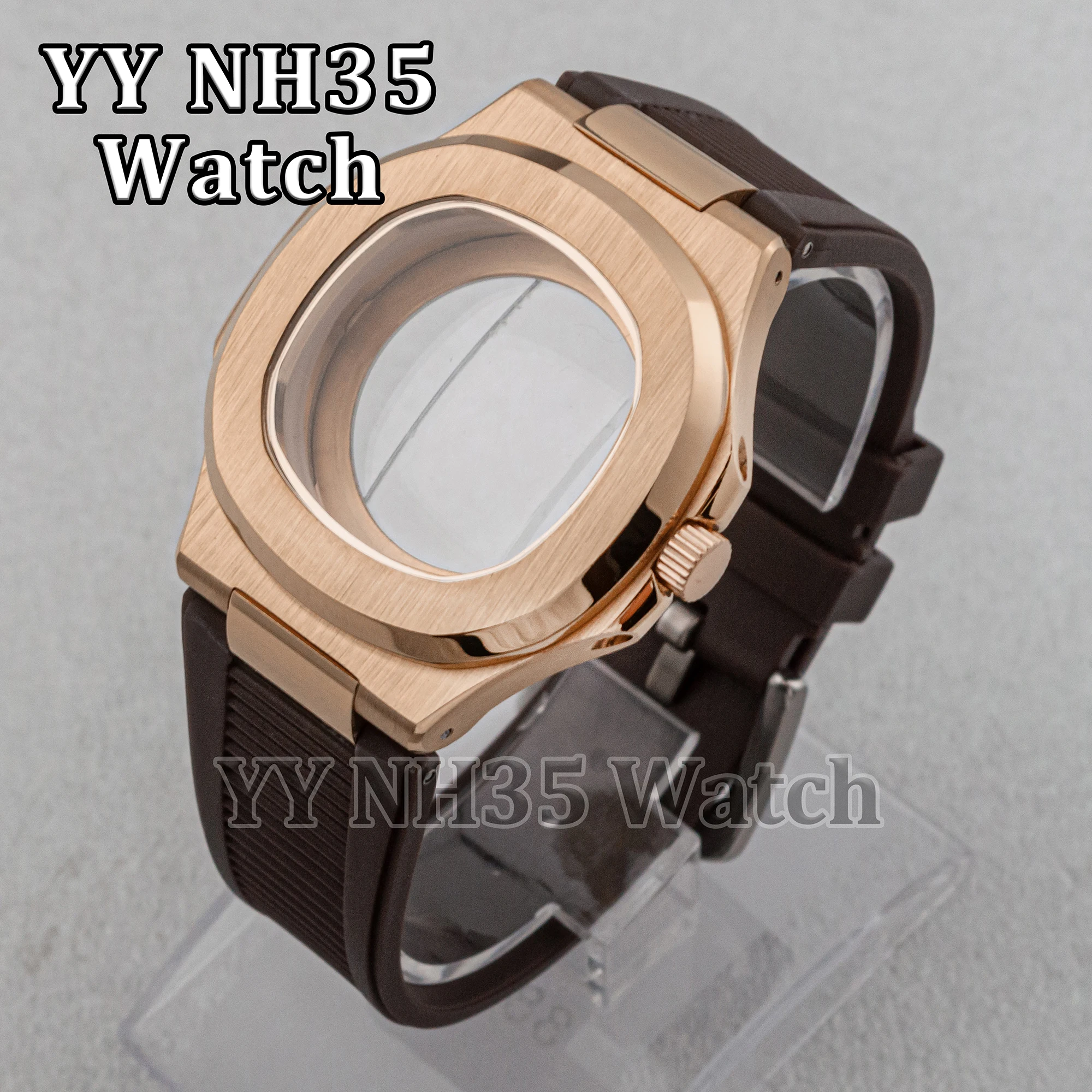 

NH35 Case Rubber Strap for Nautilus Sapphire Glass Water Resistant 41mm Watch Case fit NH35/36 Movement Watch Parts Repair Tool