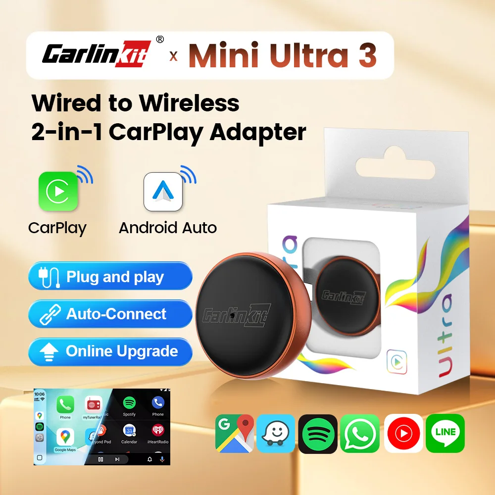 2026 Kabelgebundener zu Kabelloser CarPlay Android Auto 2-in-1 Mini Ultra Wireless Adapter 5GHz WLAN für Original Kabelgebundenes CarPlay/Android Auto