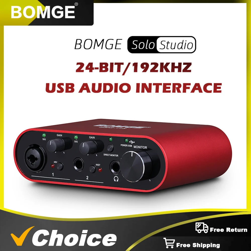 BOMGE BMG-11S Audio Interface 24-bit/192kHz Professional Sound Card And Monitor Headphones Amplifier Are Used For Live Recording