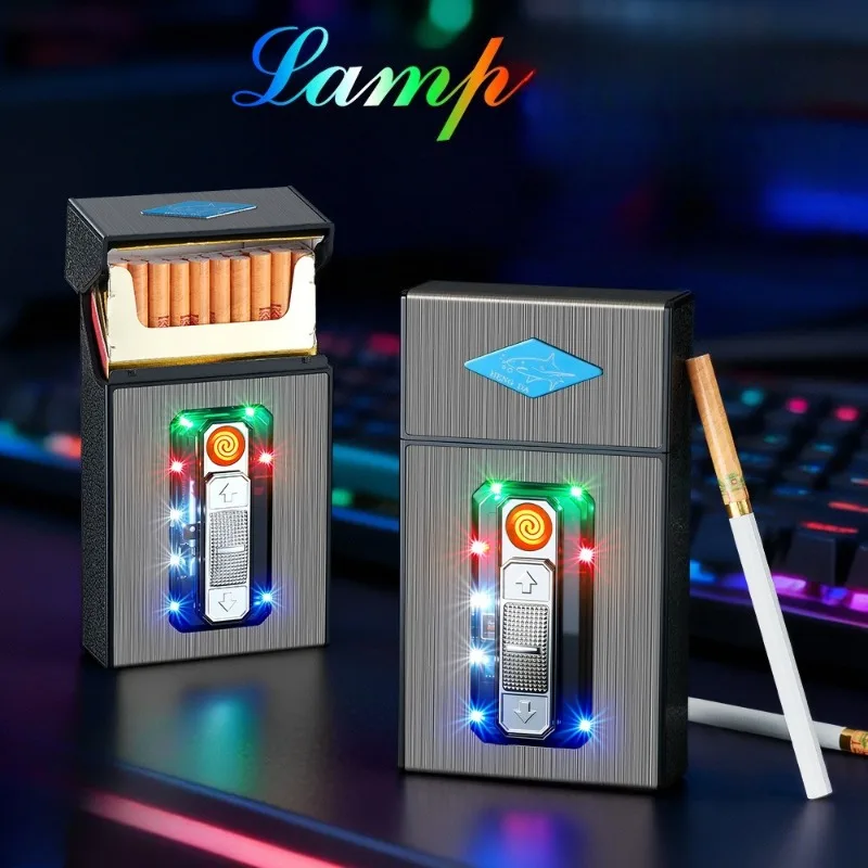 

New Multifunctional Ultra-thin USB Rechargeable Cigarette Case with 20 Capacity Color Light and Outdoor Moisture-proof Lighter