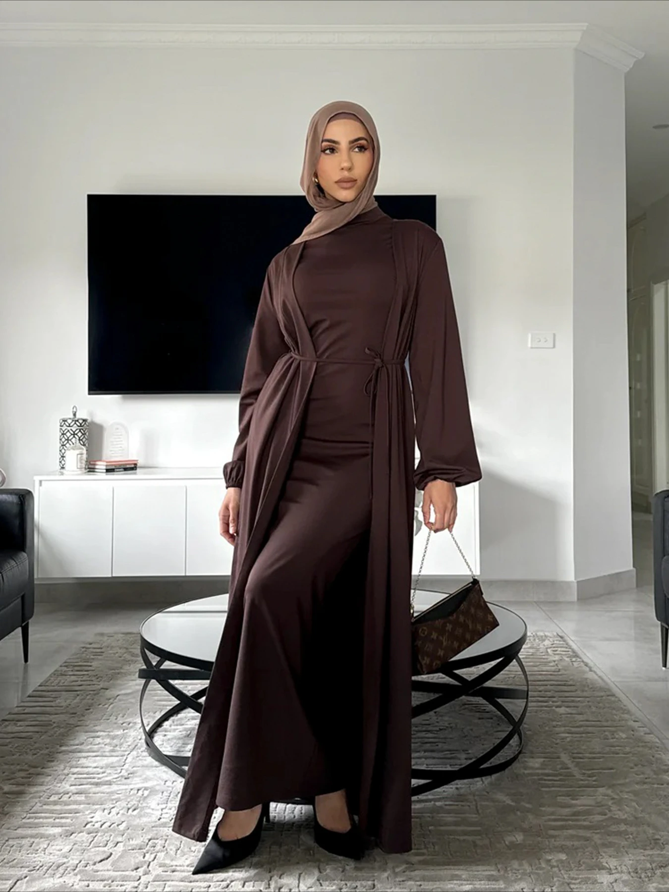 Skromna sukienka dla kobiet Abaya Cardigan 2-częściowy zestaw Długi szlafrok Ramadan Dubai Abayas Kaftan Eid Muslim Vestidos Jalabiya Dresses