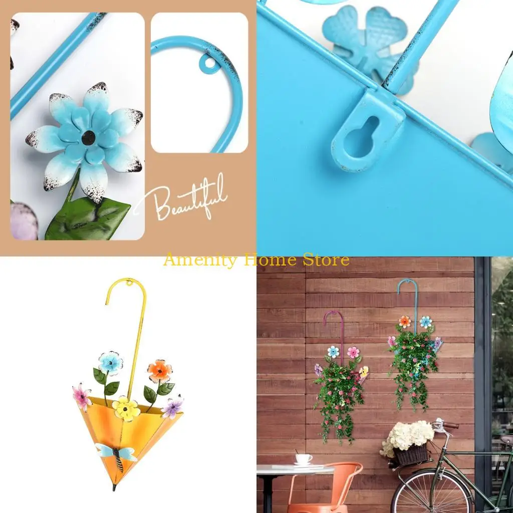 F26C Porch Flower Basket Holder in Metal for Balcony Indoor Decoration