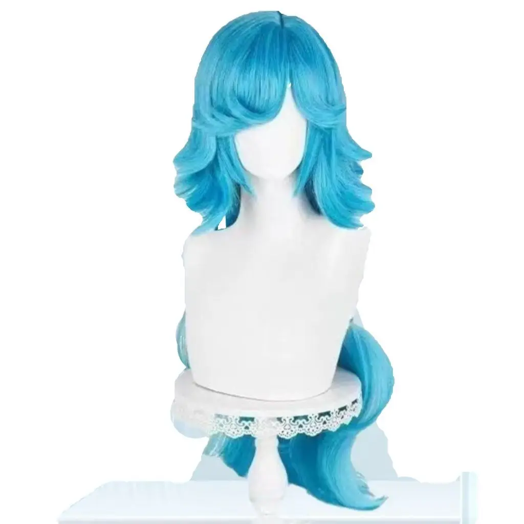 Honor of Kings Dorothea Mermaid Cosplay Wig Blue Custom Mixed Color Flip Up Rose Net In Stock Heat Resistant Synthetic Wig