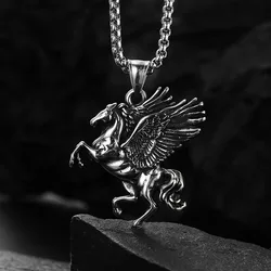 Vintage Gothic Pegasus Fly Horse Wings Necklaces Long Chains Animals Pendant Necklace for Men Women Hip Hop Punk Horse Necklace