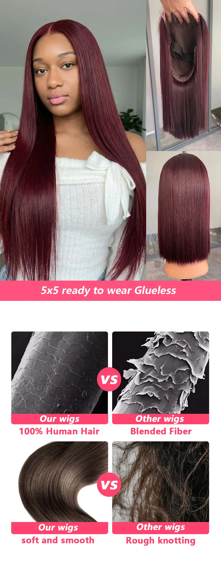 99J Burgunderfarbene Gerade Bob-Perücke 13x4 13x6 HD Transparente Lace-Frontal Echthaar 5x5 2x6 Kurze Bob-Perücken 100% Echthaar für Frauen – Detail 7