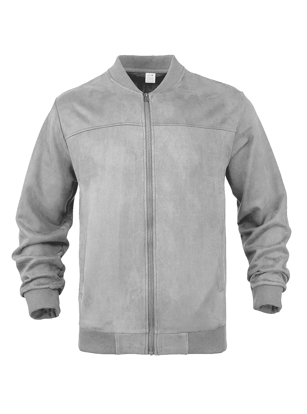 Herren-Wildlederjacke mit durchgehendem Reißverschluss, Stehkragen, lässig, langärmelig, einfarbig, leichte Streetwear-Oberbekleidung – Detail 24
